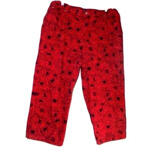 Bill Blass Jeanswear Womens 20W Floral Cropped Jeans Pants Capri Red Black